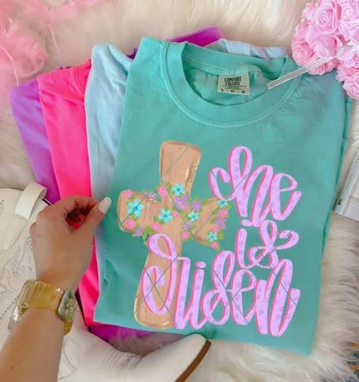 He Is Risen Easter Shirt for Women | Christian Easter Tee | Faith Cross Graphic T-Shirt | Spring Church Shirt | Religious Gift for Her