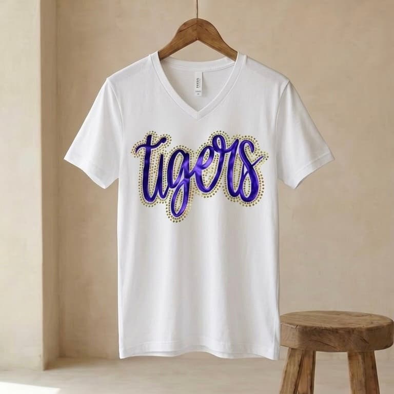 Spangle and Puff V-Neck Tigers Tee -- Unisex Fit